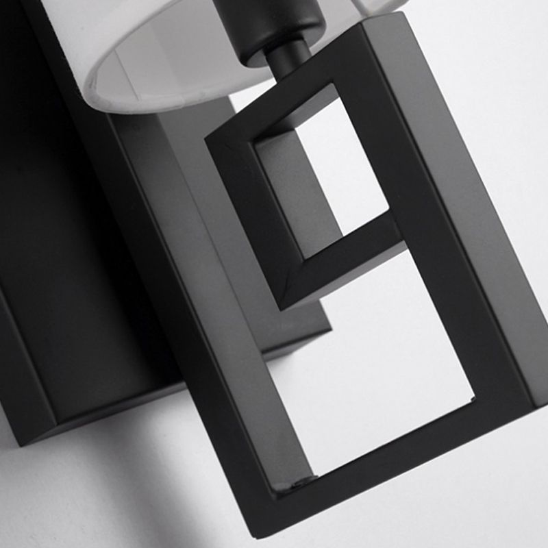 1 Light Sconce Light Fixture Classic Cylinder Metal Wall Mount Lighting in Black/Gold with Fabric Shade