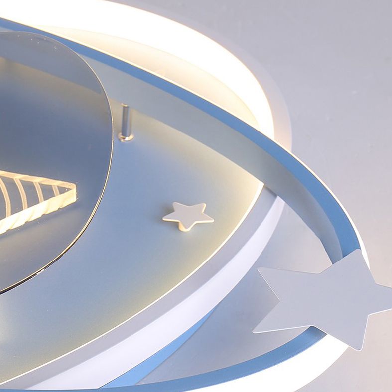 Oval Semi Flush Ceiling Light Kids Metal Bedroom LED Ceiling Fan Lamp Fixture