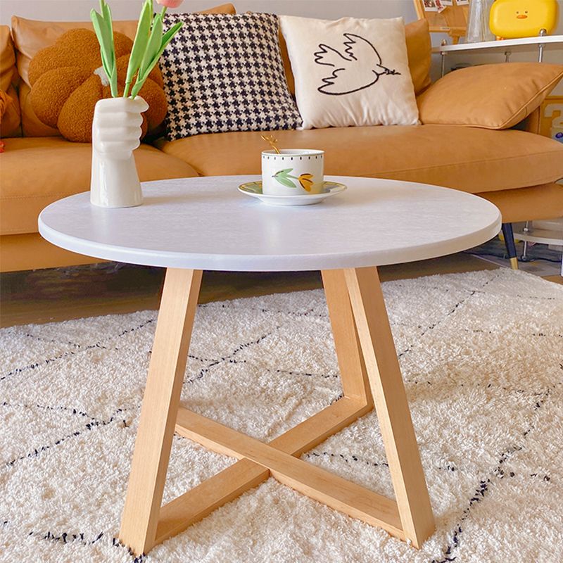 Nordic Style Round Solid Wood Table with Wooden Cross Base Side Table