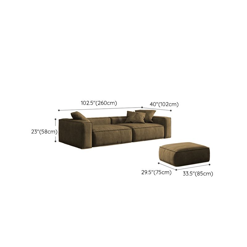 Contemporary Stain Resistant Square Arm Sofa in Brown for Living Room