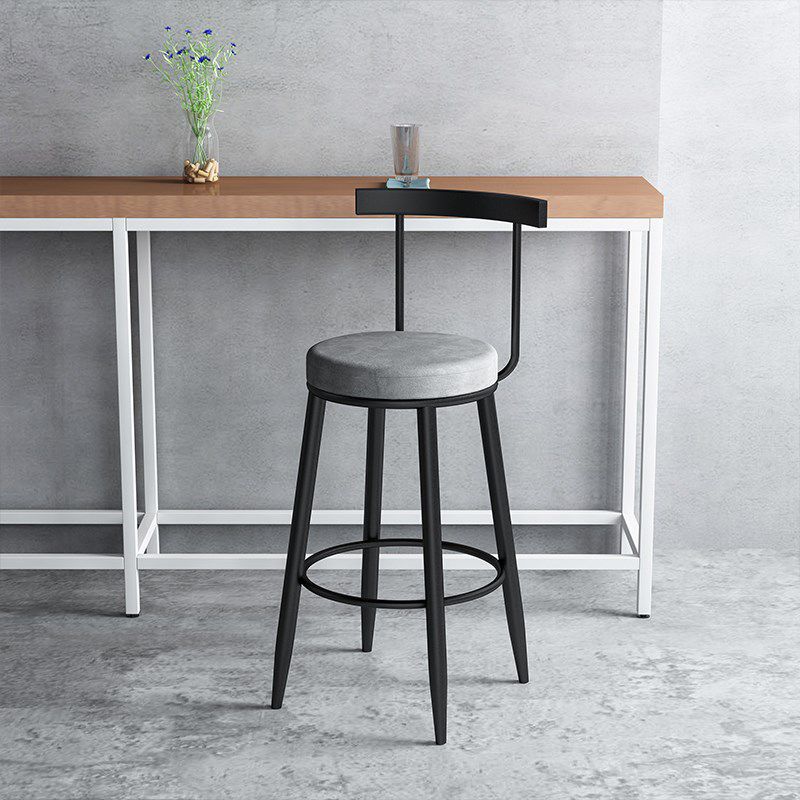 Modern Armless Backrest Counter Stool Iron Cafe Bar Stool with Velvet Cushion