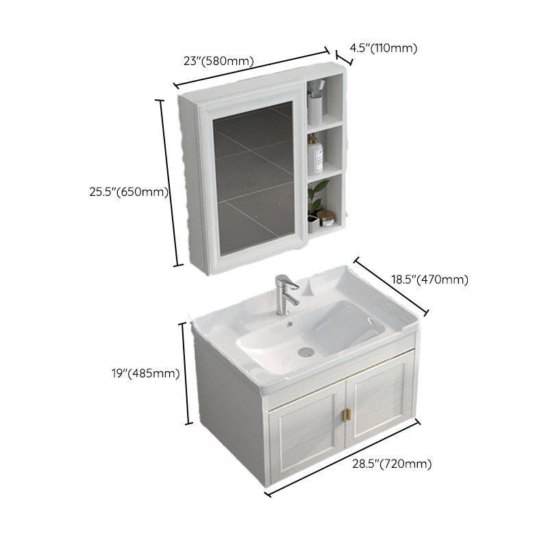 Single Sink Vanity Set Mirror Wall Mount Metal Frame Rectangle Bath Vanity with 2 Doors