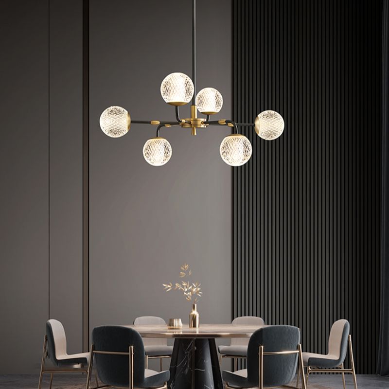 Contemporary Brass Glass Ball Chandelier Black Hanging Pendant for Bedroom