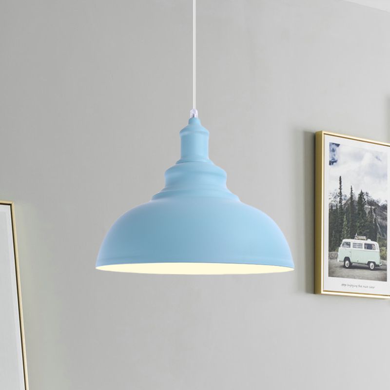 1 Bulb Bowl Hanging Fixture Industrial Stylish Pink/Yellow Metal Pendant Lamp for Living Room
