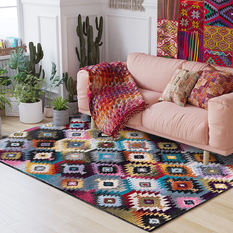 Blue Americana Pattern Carpet Polyester Bohemian Area Rug Anti-Slip Washable Rug for Bedroom