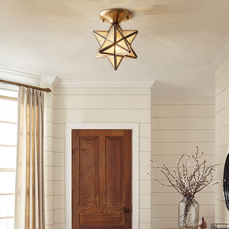 1 Light Semi-Flush Ceiling Light Traditional Glass Ceiling Mount Lamp for Bedroom