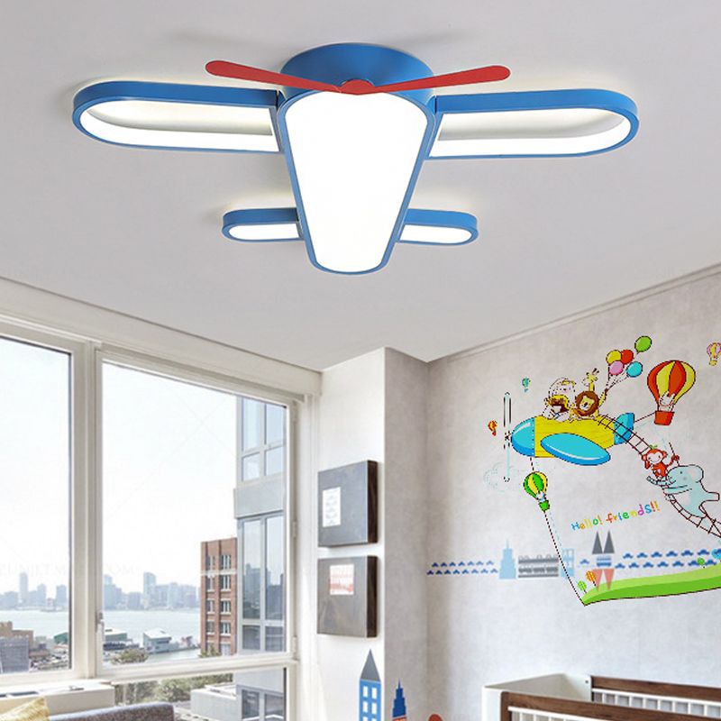 Plafonnier LED en forme d'avion à hélice, finition bleue en acrylique, luminaire décoratif d'intérieur, idéal pour une chambre de bébé