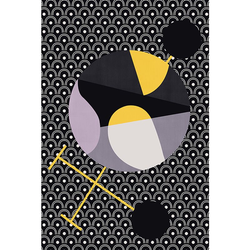 Multicolor Black Wave Pattern Rug Polyester Modern Rug Washable Anti-Slip Pet Friendly Area Rug for Living Room