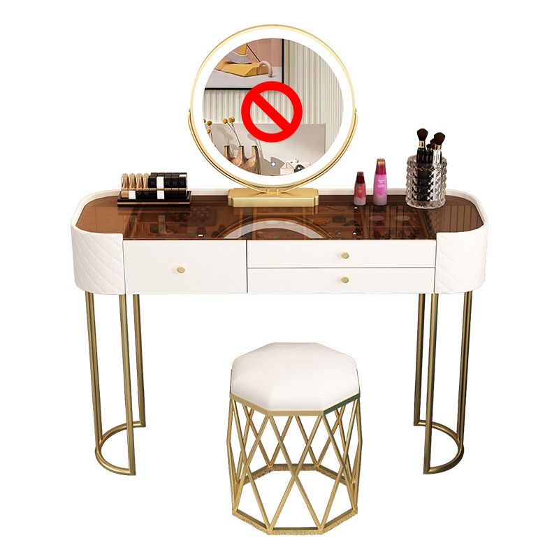 15.74" Wide Vanity Desk with 3 Storage Drawers Glam Glass Dresser, Whit