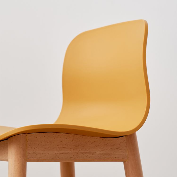 Contemporary Plastic Armless Bar Stools with Solid Wood Base