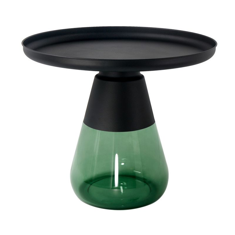 Round Metal Tray Top Coffee Table Glass Pedestal Cocktail Table