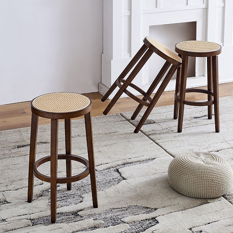 Contemporary Design Solid Wood Bar Stools Wicker Backless Stools