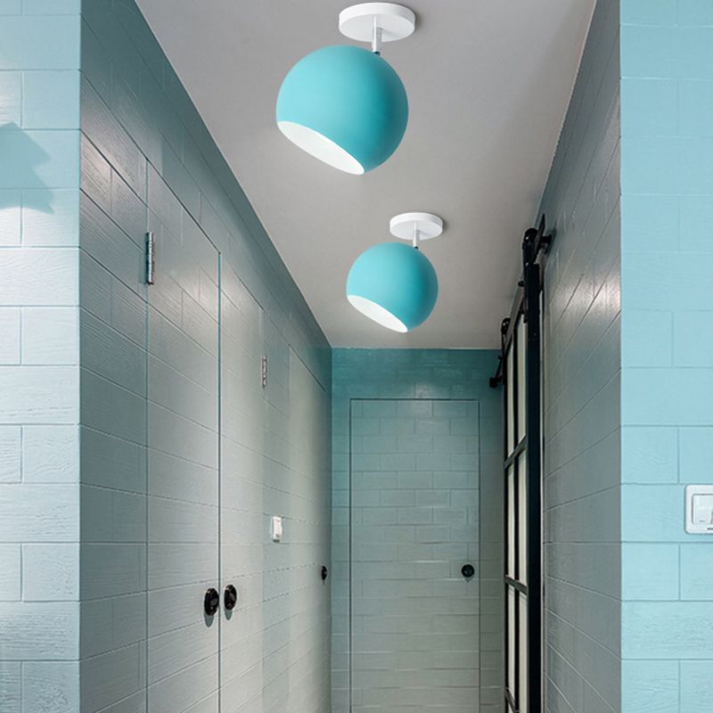 Modern Concise Macaron Flush Mount Lacquered Aluminium Globe Ceiling Light for Cloakroom