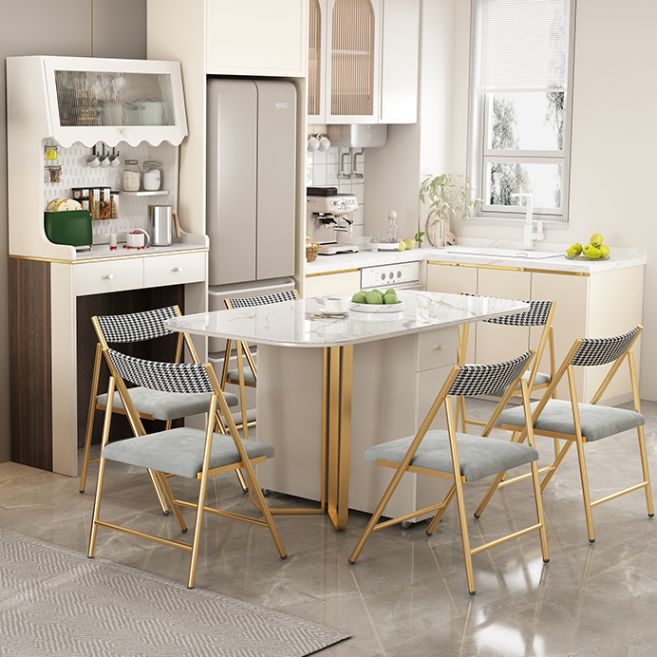 Folding Rectangle Dining Table Stone Top Dining Table with Storage Base