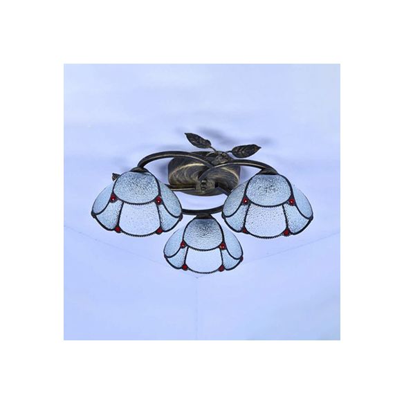 Luz de techo de techo de tazón industrial 3 luces 3 luces Flushmount Light en azul/transparente para el dormitorio