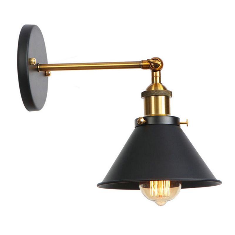 Black 1-Light Hanging Wall Lamp in Industrial Retro Style Aluminium Cone Wall Lamp with Iron Shade