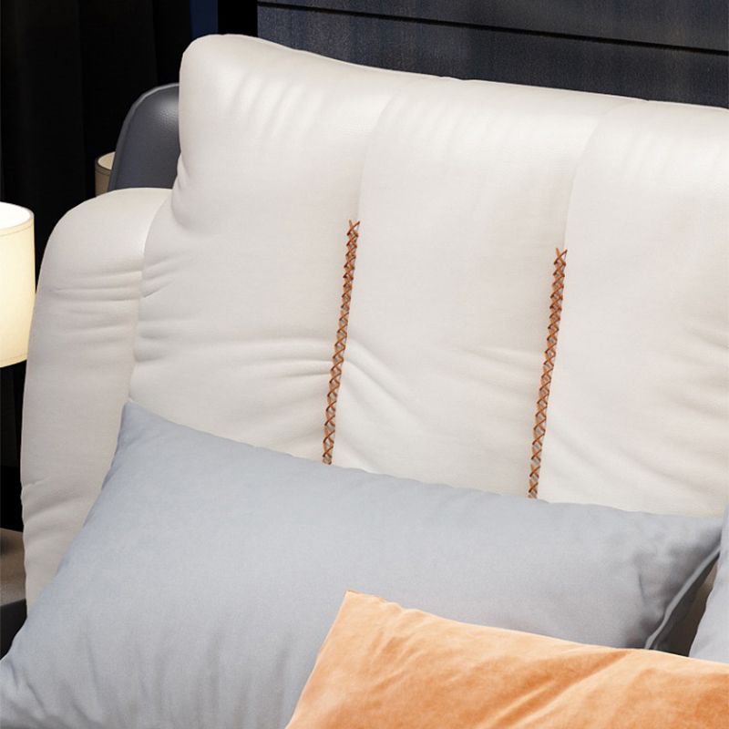 Contemporary Upholstered Bed with Headboard Faux Leather Bed