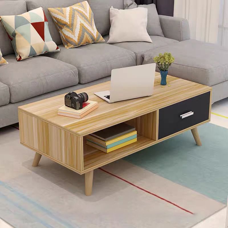 16.53" Tall Rectangle Coffee Table Wooden 4 Legs Cocktail Table with Storage