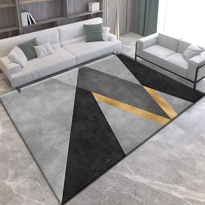 Black Modern Area Rug Polyester Graphic Rug Washable Indoor Rug for Living Room