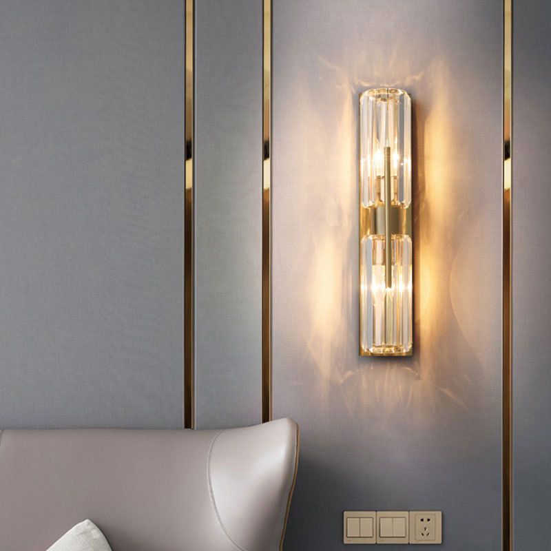 Cylinder Shape Crystal Wall Light Modern Style 2-Lights Wall Mount Lighting in Gold