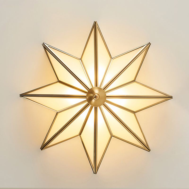 Mount Gold Geometric Flush Mount in Colonical Creative Style Copper Ceiling Fixture with Glass Shade
