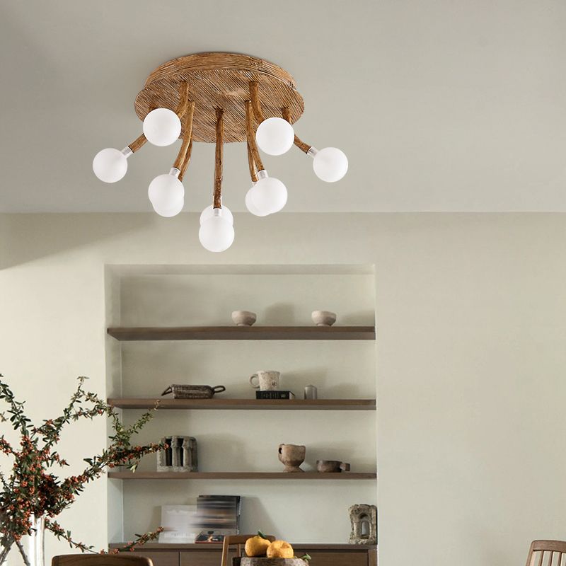 Luminaire encastré contemporain à bulles en bois, plafonnier encastré en marron