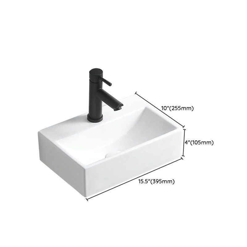 Modern Vessel Sink Rectangular Porcelain Wall Mount Bathroom Sink(Not Included Faucet)