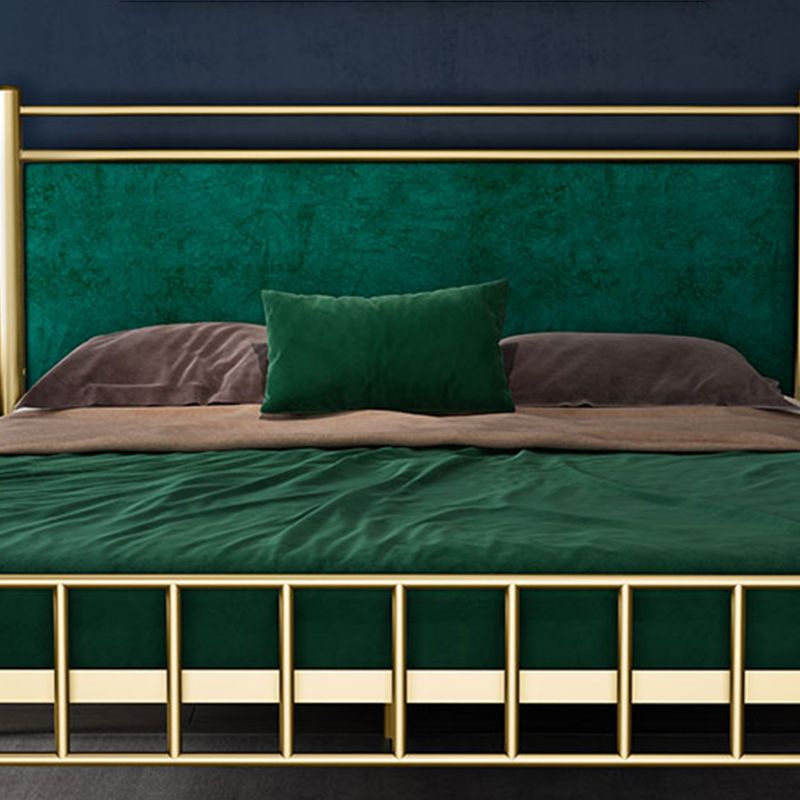Glam Upholstered Headboard Bed with Metal Legs Open-Frame Bed