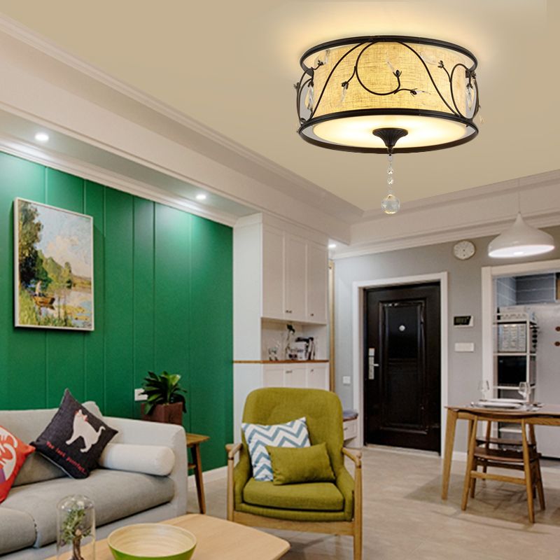 Ijzer Zwart/Goud Plafondlamp 16"/19,5" Dia Drumvorm 4/5 Lichten Vintage Inbouwverlichting