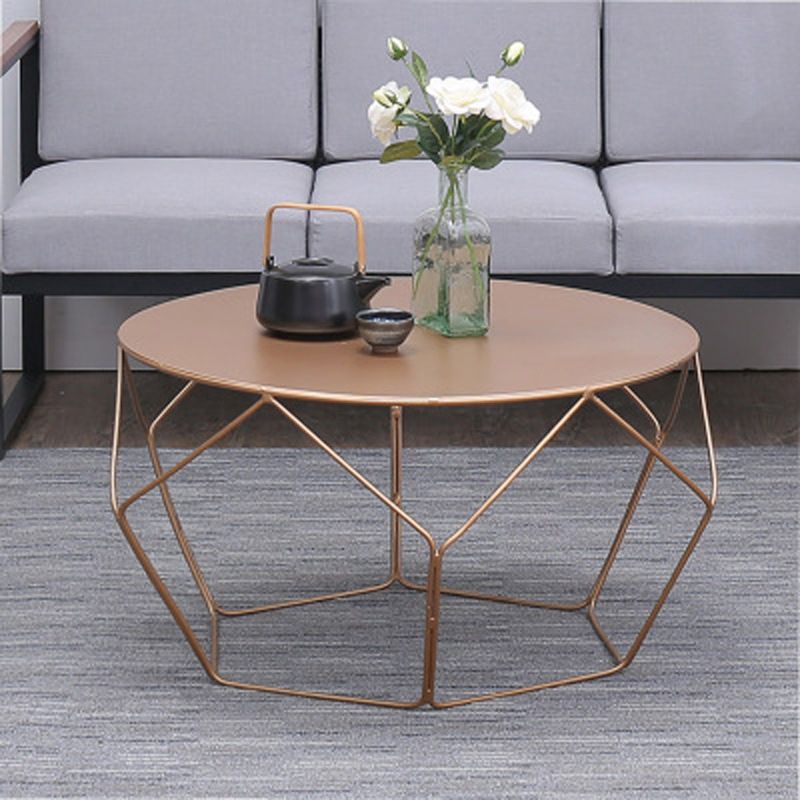 Mid-Century Modern Round Coffee Table with Iron Top and Steel Base
