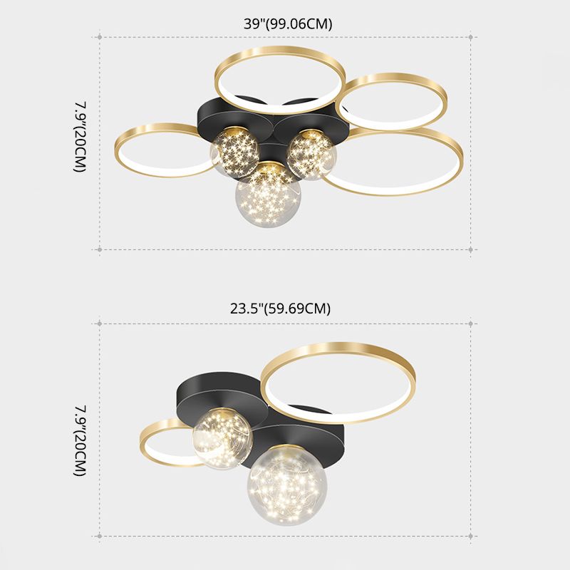 Verrouillé à l'anneau "Mount Light" Nordic Clear Glass Black-Gold Starry Ceiling Fixture for Living Room
