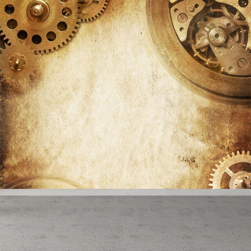 Photographic Cogwheel Mural Wallpaper for House Interior, Soft Color, Custom Size