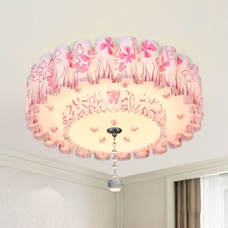 Dual-Layered Acrylic Flushmount Countryside LED Restaurant Ceiling Lamp with Crystal Ball in Pink/Purple