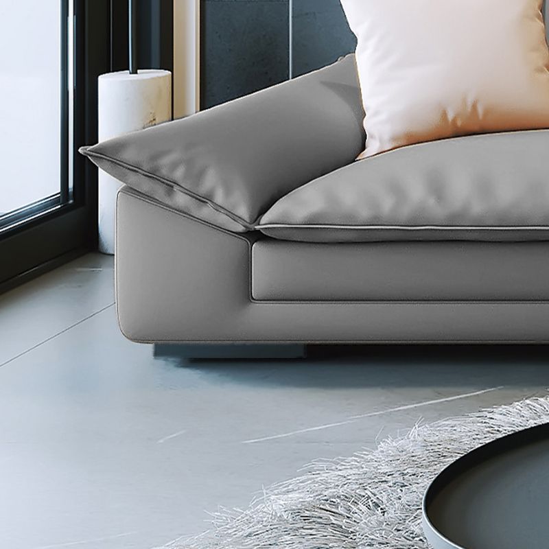 Modern Faux Leather Sofa and Chaise Gray Pillow Top Arm Sectional for Apartment