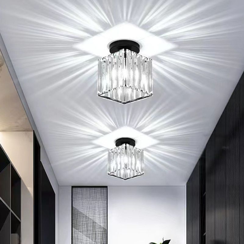 Modern Geometry Shape Ceiling Light with Crystal Shade for Living Room