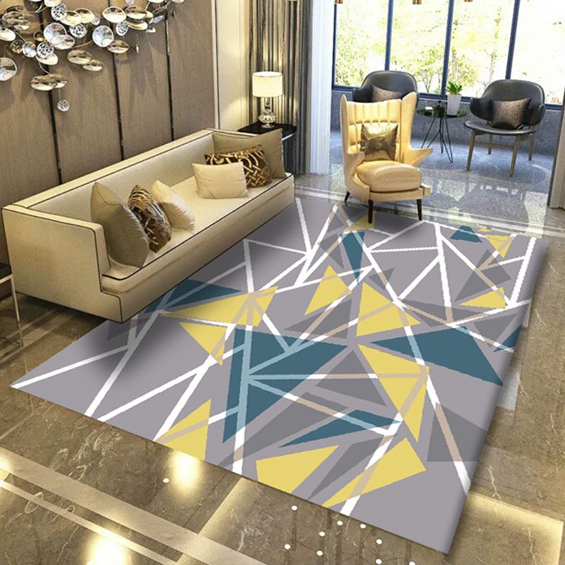 Modern Geometric Abstract Pattern Rug Multi Color Synthetics Carpet Anti-Slip Pet Friendly Machine Washable Rug for Living Room