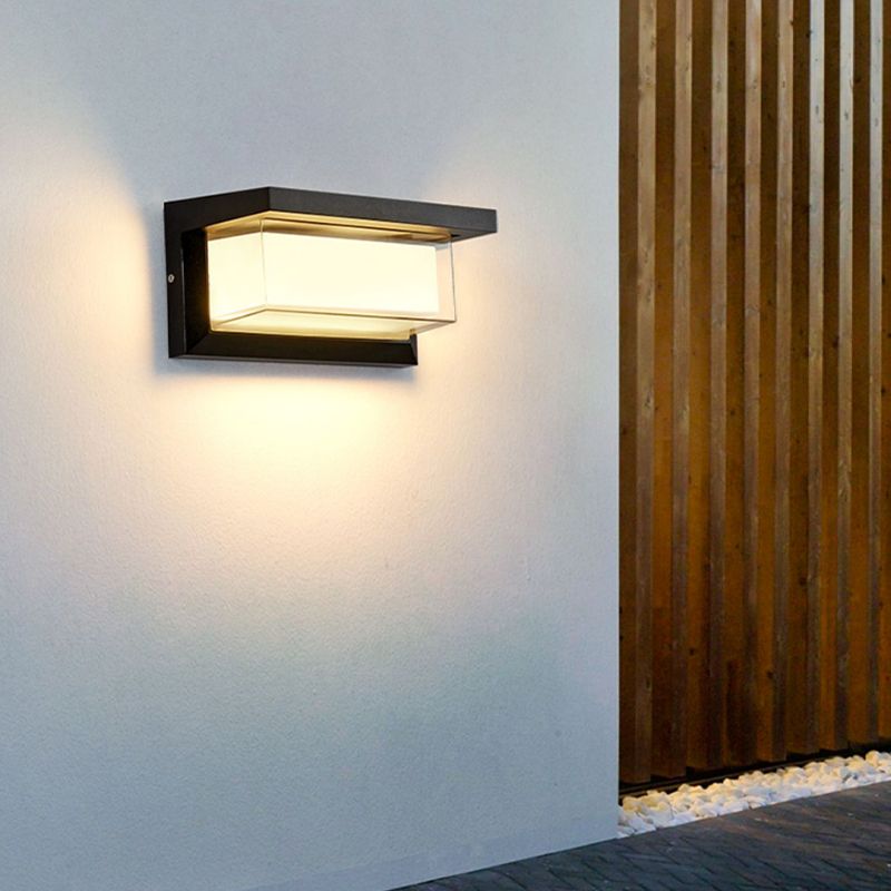LED Modern Metal Wall Sconce Rectangle Shape Wall Light with Acrylic Shade for Courtyard