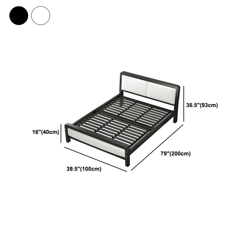 Modern Iron Wire-Grid Bed Frame 36.6" H Black & White Panel Bed with Headboard