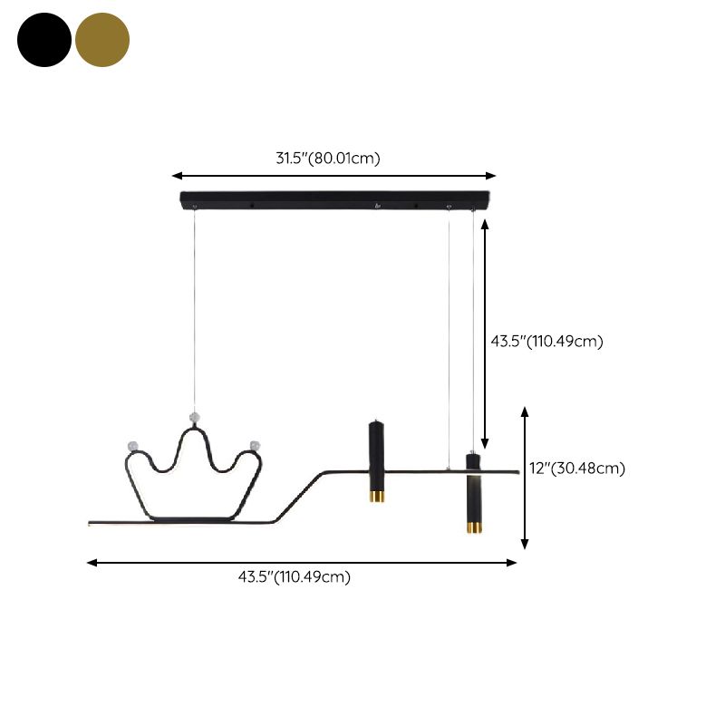 Post Modern LED Pendant Ceiling Fixture in Black / Gold Metal Linear Kitchen Island Light