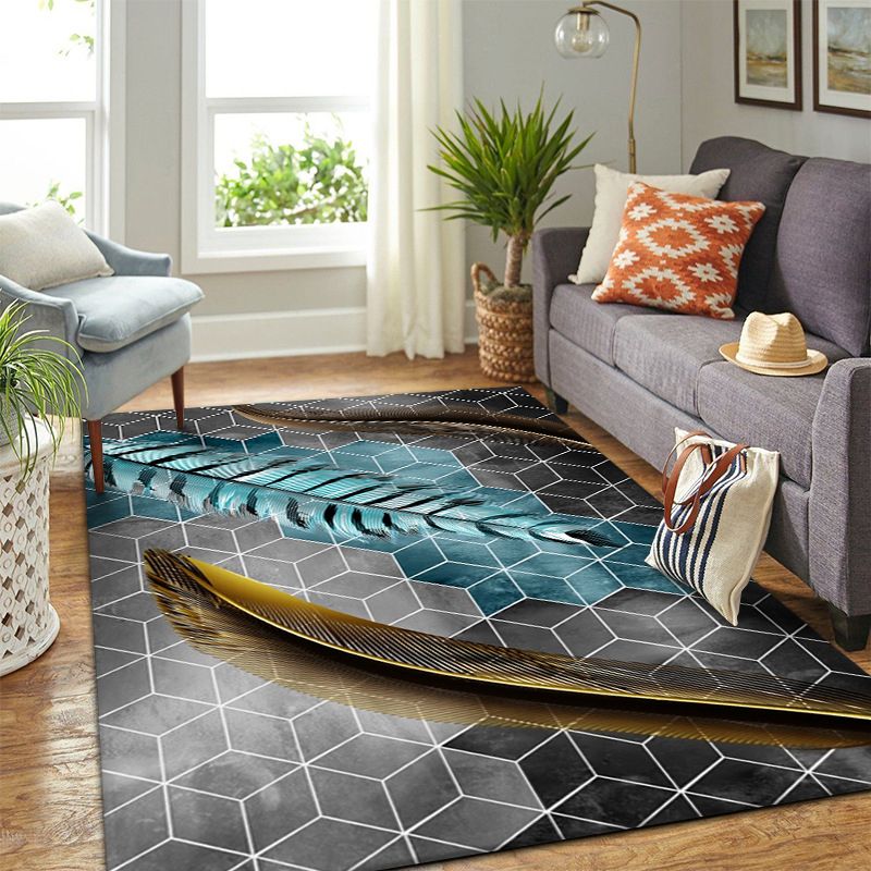 Gold Modern Rug Polyester Feather Rug Stain Resistant Rug for Home Decor