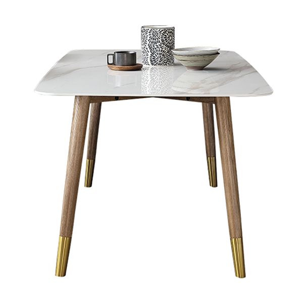 Mesa rectangular contemporánea de madera maciza mesa de comedor de piedra sinterizada con 4 patas
