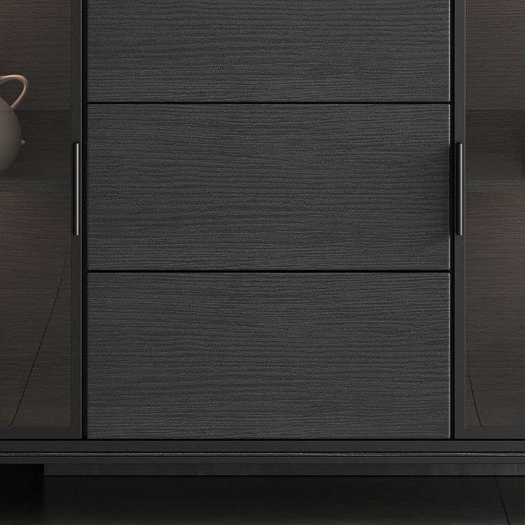 Stone Buffet Server Modern Style Glass Doors Side Board with Cabinets and Drawers