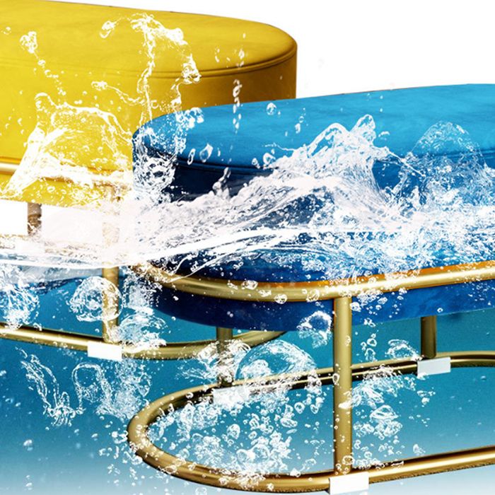 Glam Velvet Boucle Pouf Plain Oval Metal Frame Tear Resistant Ottoman Footrest