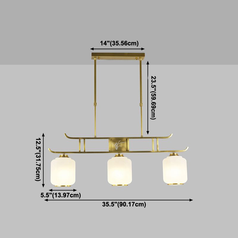 Moderne Zylinderinselbeleuchtung Glasglas 3 Lichthängerleuchten in Gold