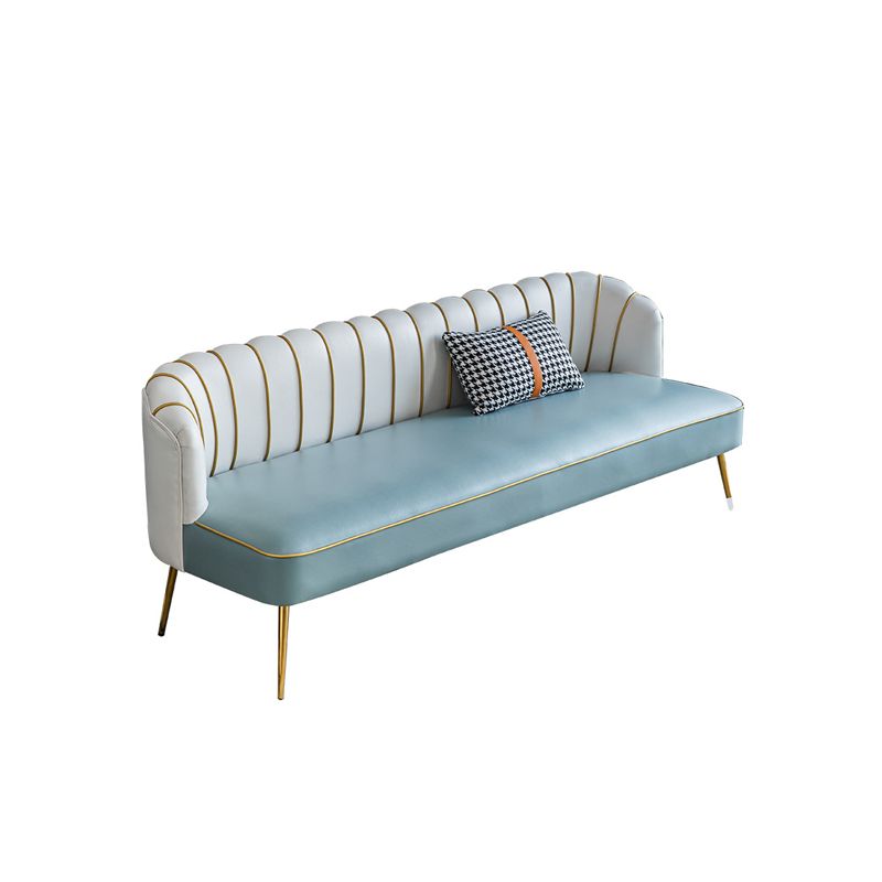 Faux Leather Modern Recessed Arm Sofa Standard Sofa with Sewn Pillow Back