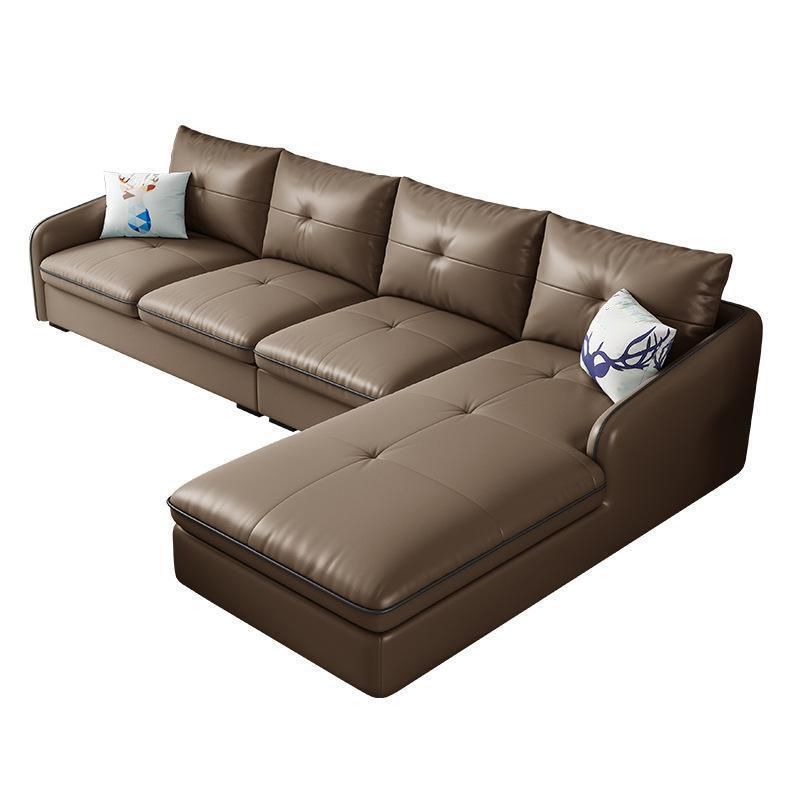 31.49 " H Brown Leather Square Arm Tufted Sofa & Chaise for Living Room