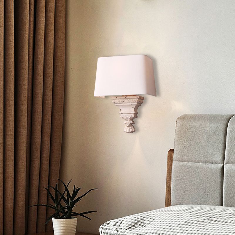 1 Light Bedroom Wall Mount Light Simple White Sconce Light Fixture with Tapered Fabric Shade