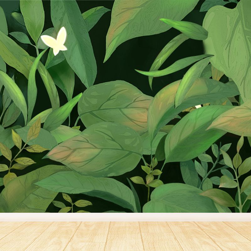 Tropical Leaves and Butterfly Mural Wallpaper Green Nature Botanical Wall Covering