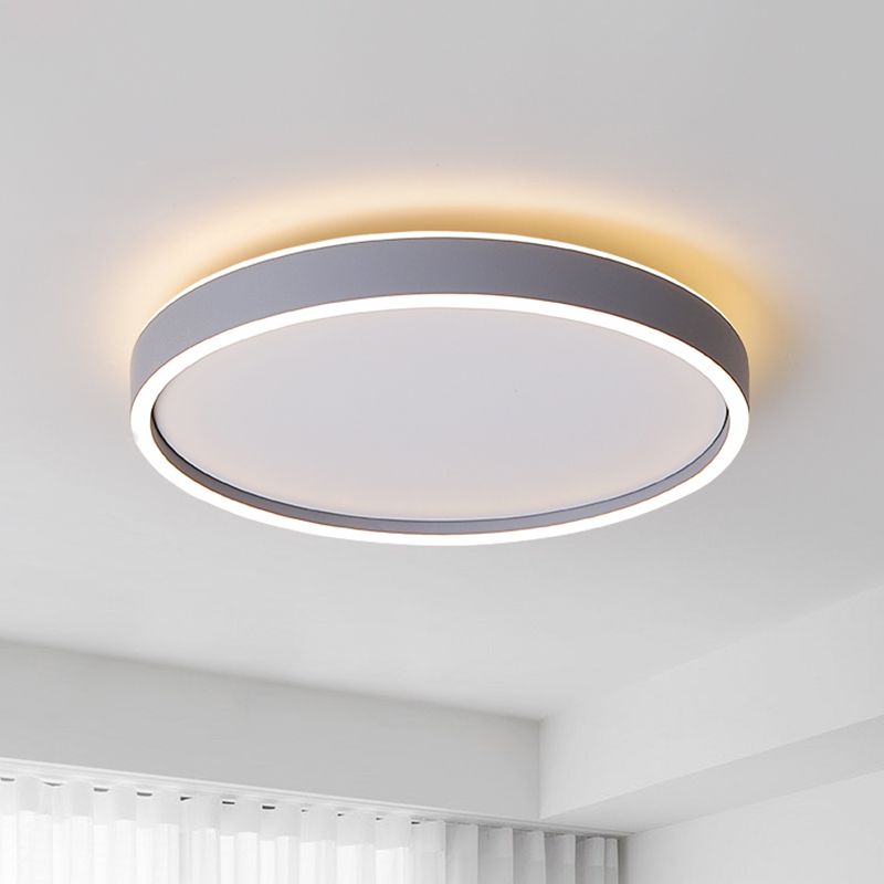 Metallic Round Ceiling Mounted Fixture Simple LED Grey Flushmount Light in White/Warm Light, 16"/19.5" Dia