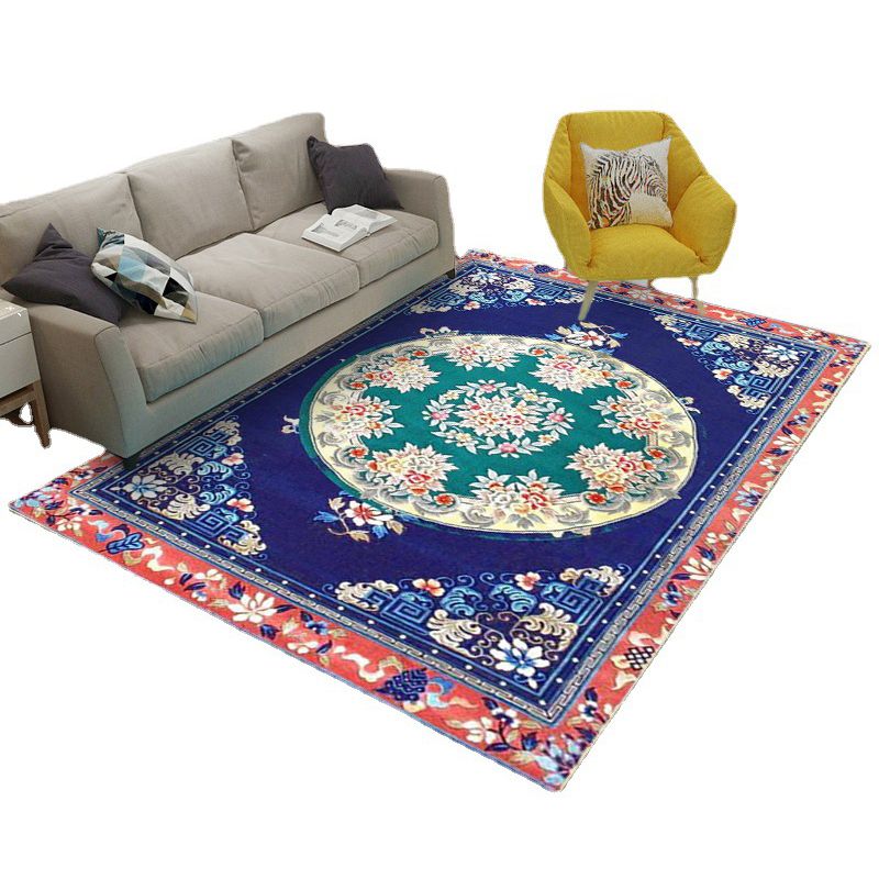Wine Red Bohemian Rug Polyester Graphic Rug Non-Slip Backing Rug for Home Decoration